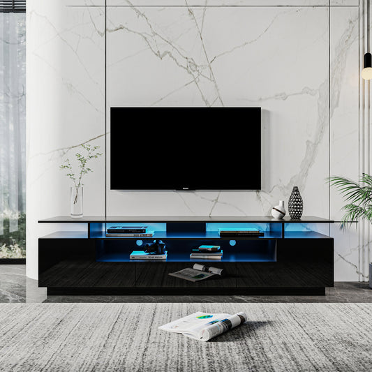 Elegant Modern Black LED TV Stand with Remote-Controlled Lights