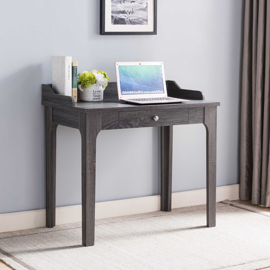 Grey Distressed Writing Desk with Electrical Outlets and USB Ports