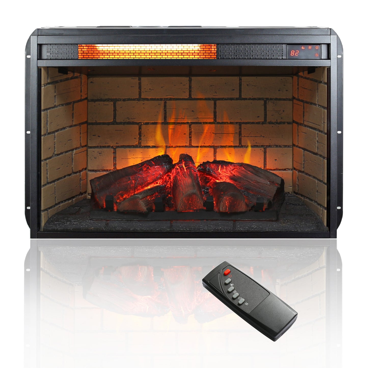 26-Inch Infrared Quartz Heater Fireplace Insert with Vintage Woodlog Design