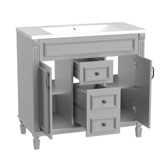 36'' Bathroom Vanity without Top Sink, Cabinet only, Modern Bathroom Storage Cabinet with 2 Soft Closing Doors and 2 Drawers(NOT INCLUDE BASIN SINK)