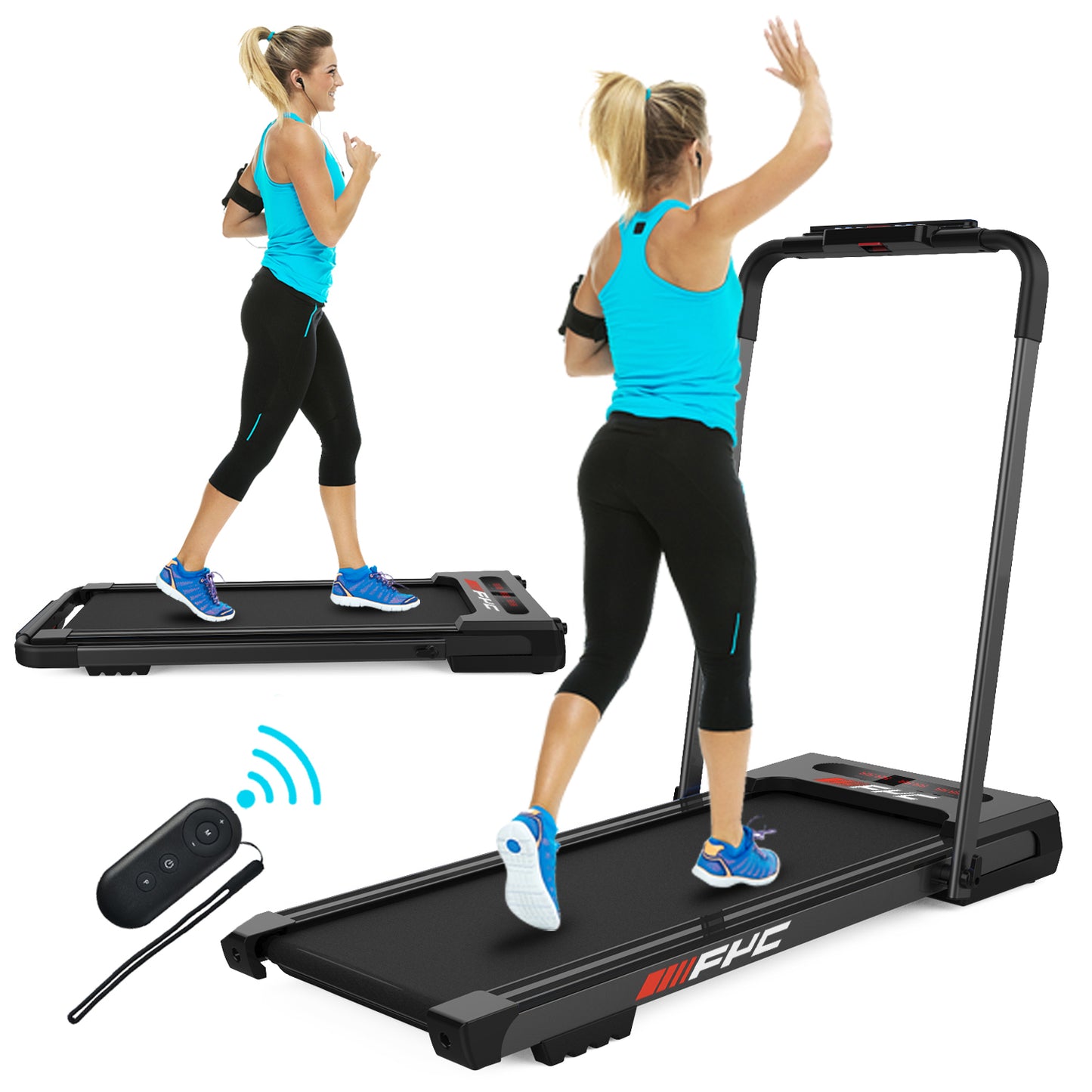 FYC Under Desk Treadmill - 2 in 1 Folding Treadmill for Home 3.5 HP, Installation-Free Foldable Treadmill Compact Electric Running Machine, Remote Control & LED Display Walking Running Jogging for Hom