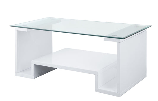 Nevaeh Glass and White High Gloss Coffee Table with Storage Shelf