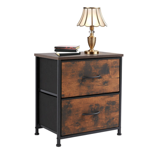 Brown Wood Top Dresser with Metal Frame and Fabric Drawers