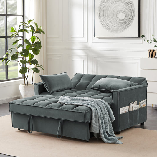 Grey Velvet Two-Person Sofa Bed