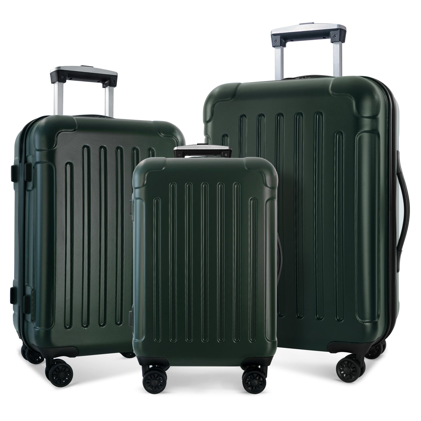 Luggage 3 Piece Sets with Spinner Wheels ABS+PC Lightweight (20/24/28), Green