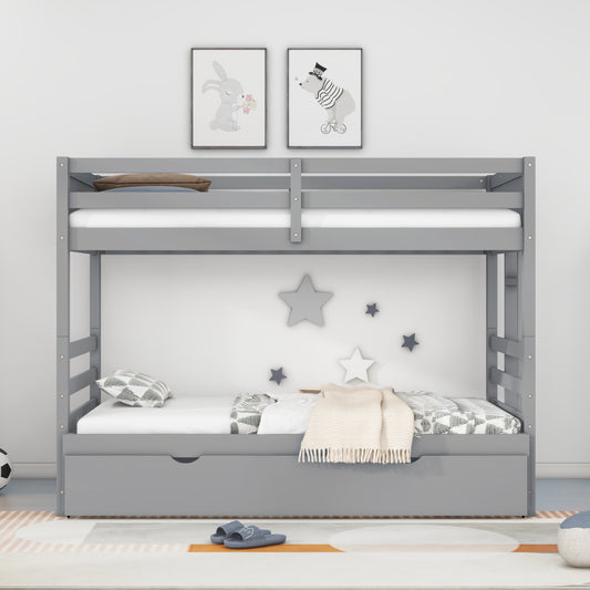 Gray Twin over Pull-out Bunk Bed with Trundle - Stylish Space-Saving Solution