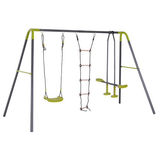 3-in-1 Kids Metal Swing Set for Backyard with Swing, Glider, and Climbing Ladder