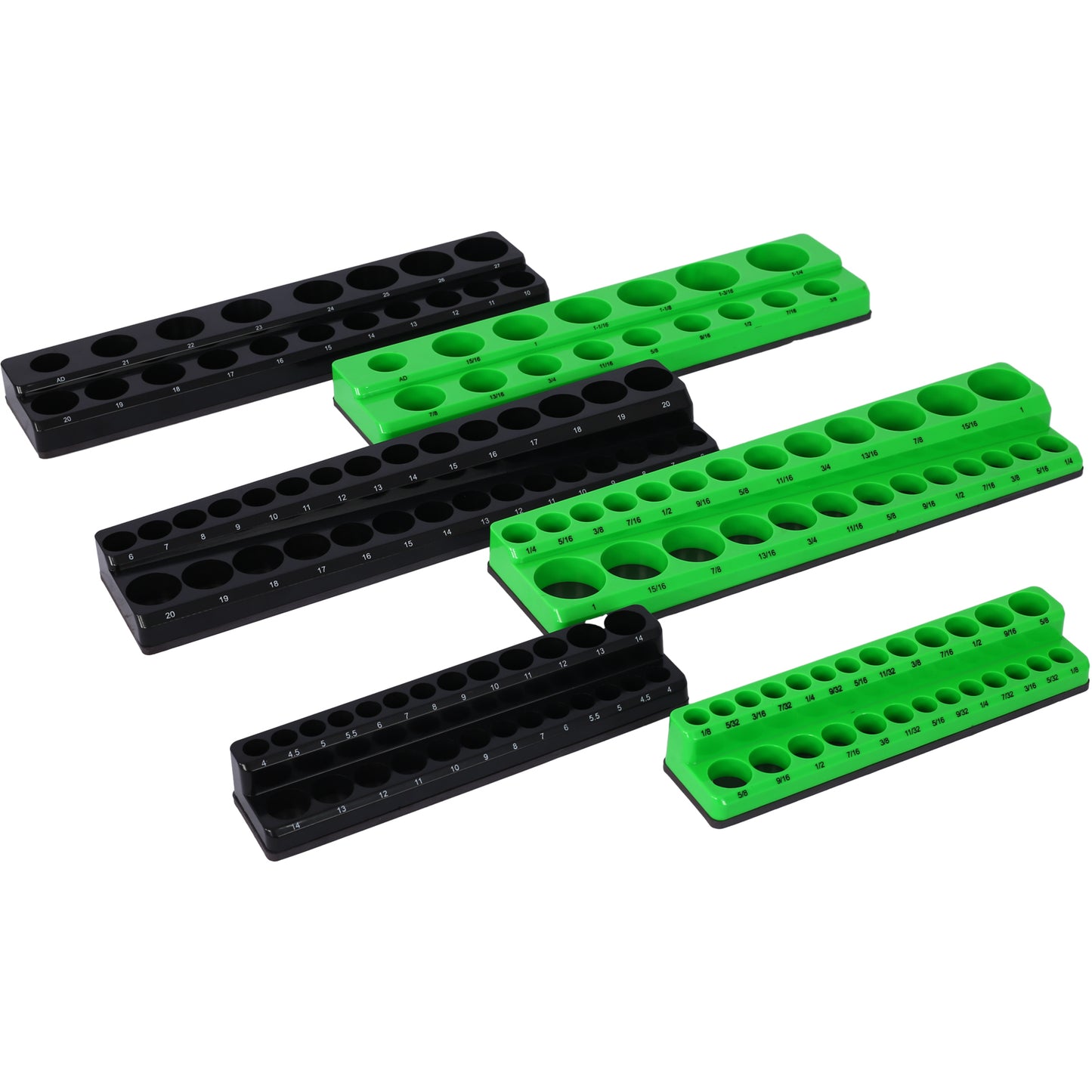 Magnetic Socket Organizer Set, 6-Piece Socket Holder Set Includes 1/4", 3/8", 1/2" Drive Metric SAE Socket Trays, Holds 141 Pieces Standard Size and Deep Size Sockets(Socket not Included),green and bl