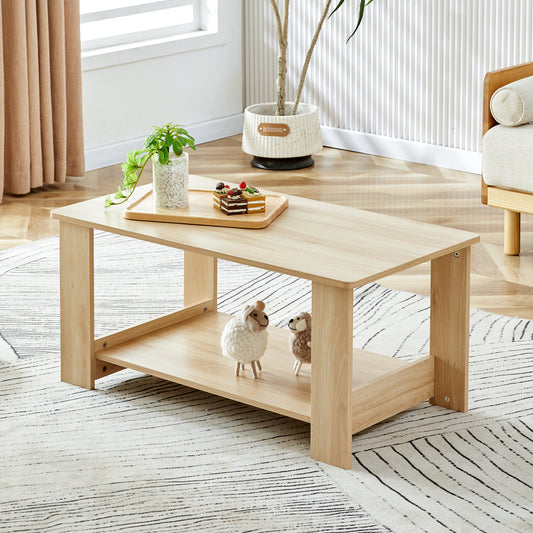 Log Colored Double Layered Rectangular Coffee Table