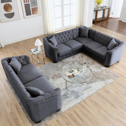 corner sofa+3-seater Combination sofa.Velvet Grey