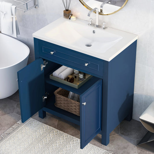 30" Bathroom Vanity Cabinet with Sink Top, Bathroom Storage Cabinet with Two Doors and Adjustable Shelf, Blue