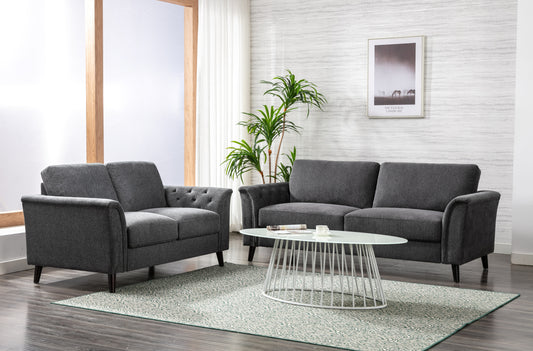 Stanton Dark Gray Linen Sofa Loveseat Living Room Set