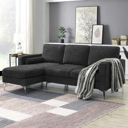 86 L-Shaped Convertible Sectional Sofa with Reversible Chaise and Pillows