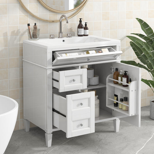 30'' Bathroom Vanity with Top Sink, Modern Bathroom Storage Cabinet with 2 Drawers and a Tip-out Drawer, Single Sink Bathroom Vanity