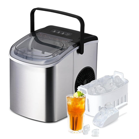 Fast Ice Maker Machine with Self-Cleaning Function and Quiet Operation, Silver