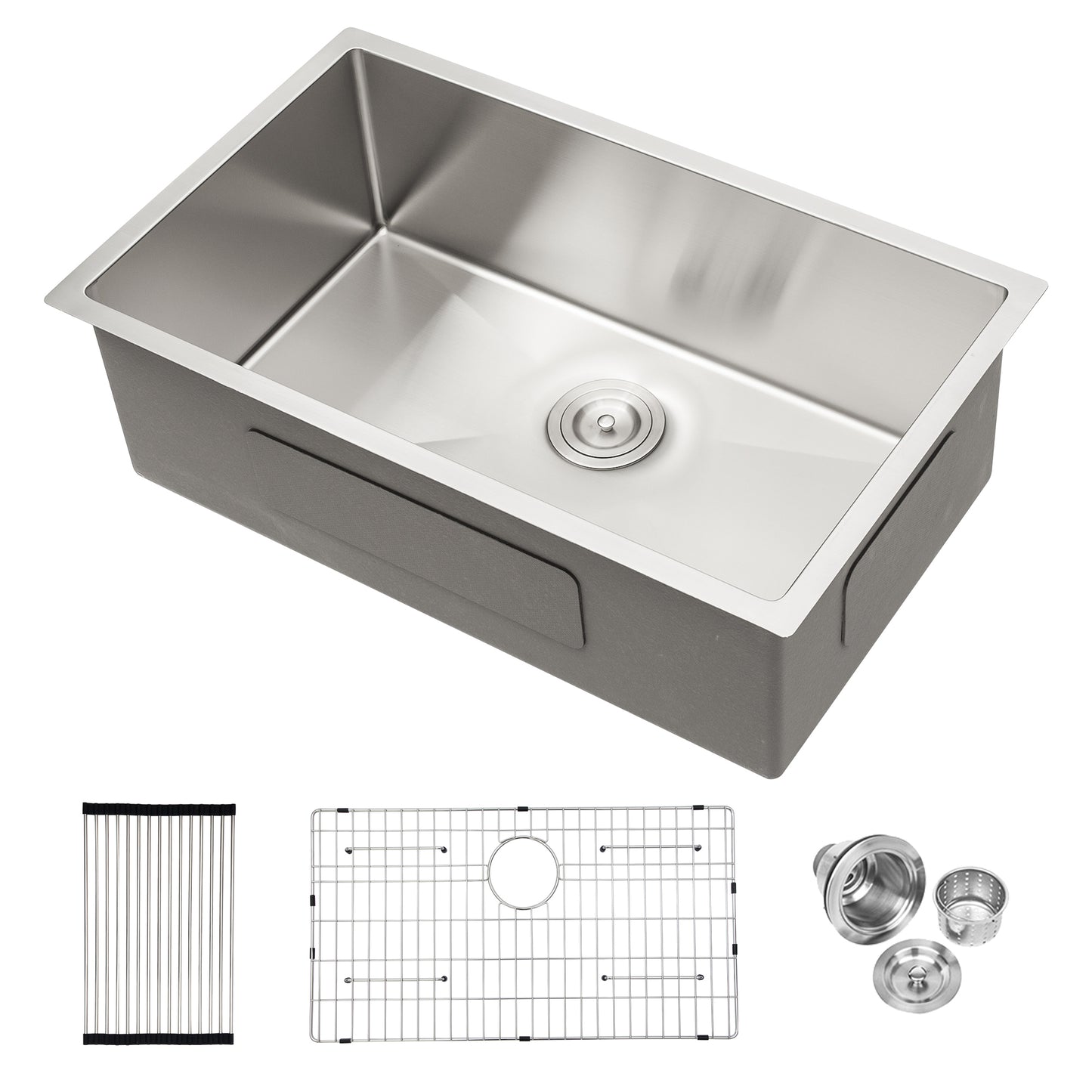 Undermount Kitchen Sink - Premium 33x19x10 Stainless Steel Sink with Drain Easily and Sound Proof Design