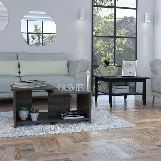 Black and Espresso 2 Piece Living Room Set with Mojito Coffee Table and Leanna 3 Coffee Table