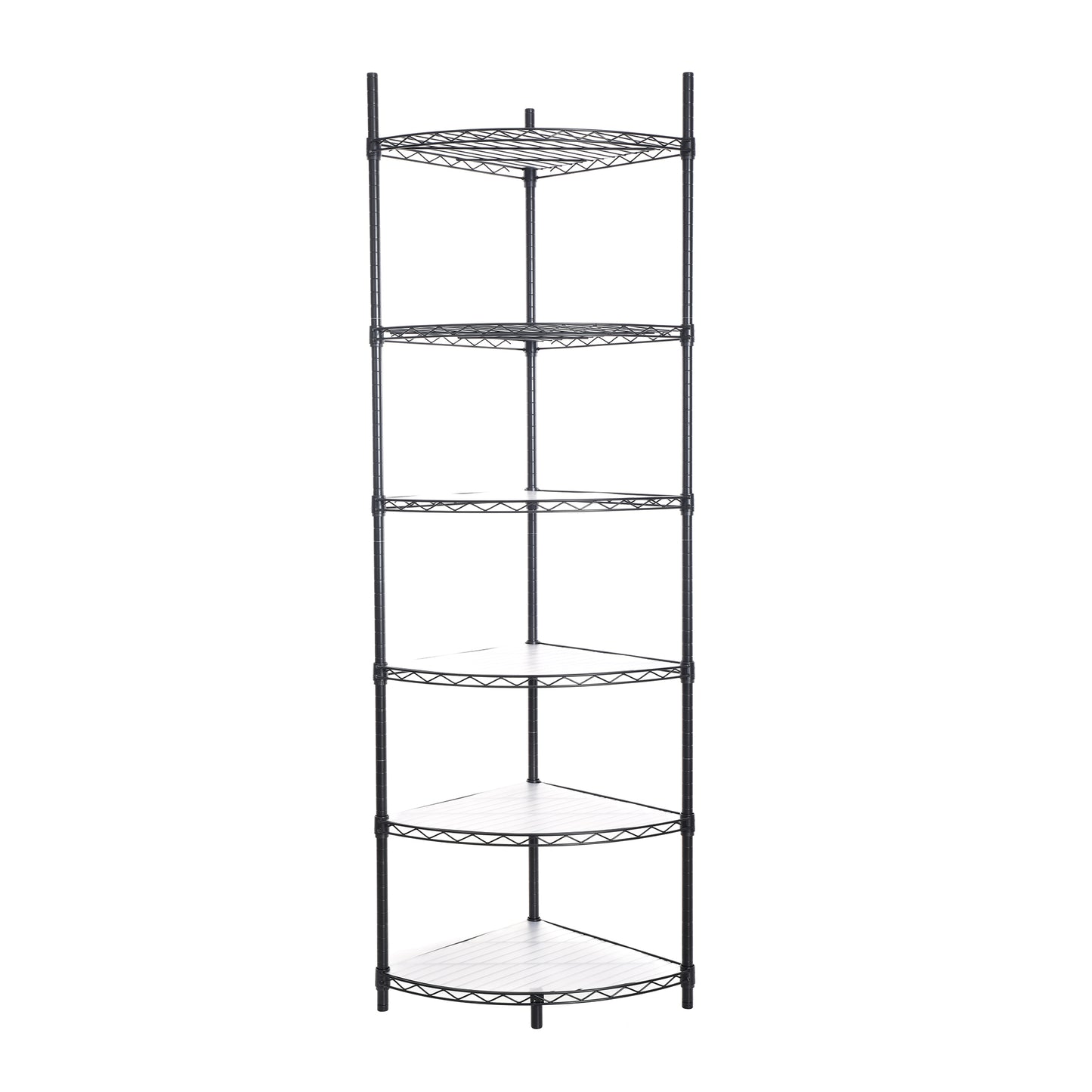 6 Tier Shelf Corner Wire Shelf Rack Adjustable Metal Heavy Duty Free Standing Corner Storage Display Chrome Rack for Bathroom, Living Room, Kitchen - Black