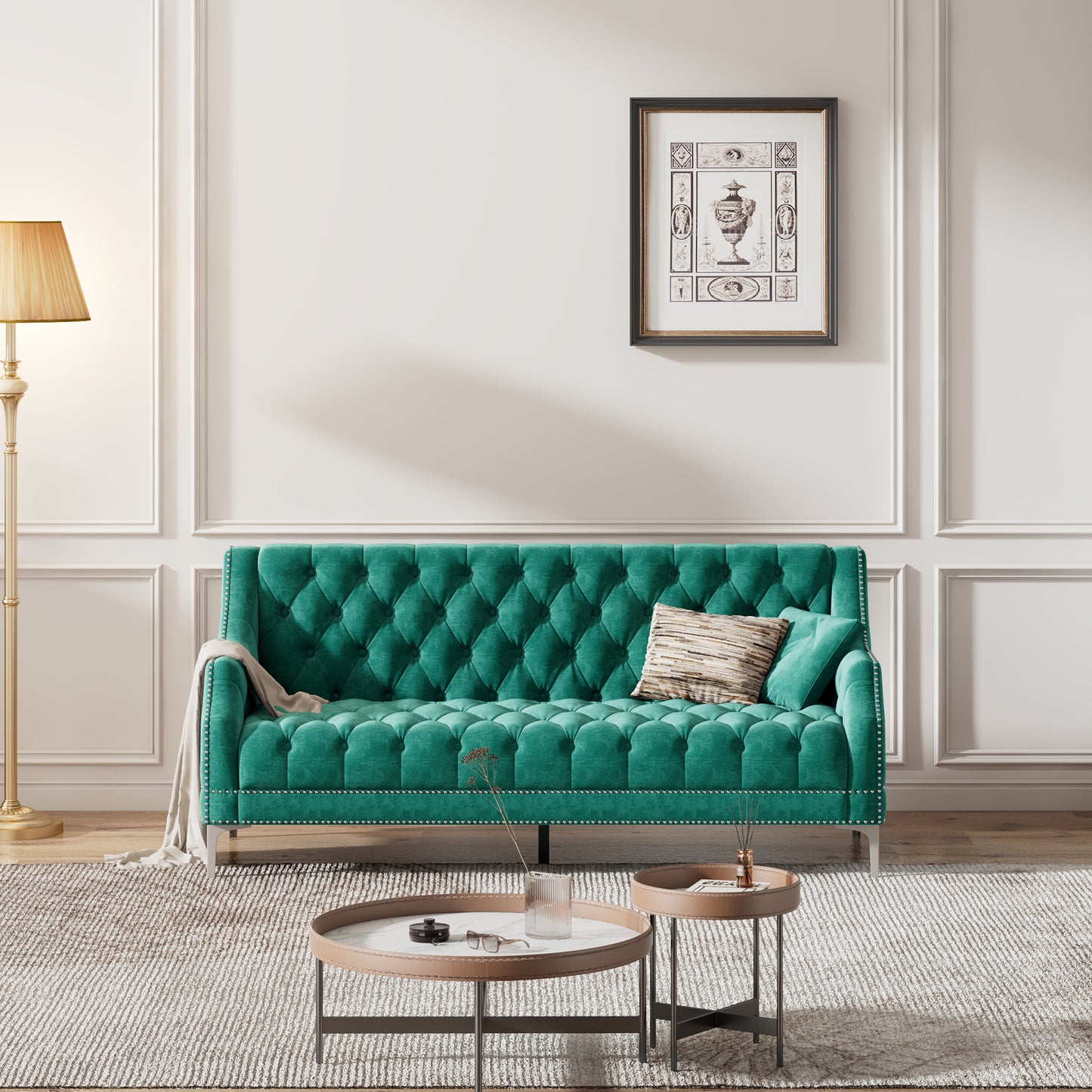 78-Inch Modern Dutch Plush Upholstered Green Sofa with Metal Legs