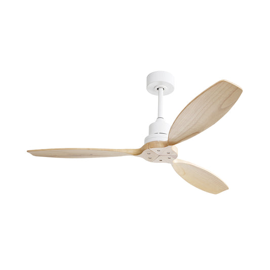 52 Inch Elegant White Wood Blade Ceiling Fan with Remote Control for Indoor and Outdoor Spaces