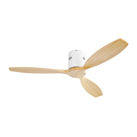 52 Inch Modern White Reversible Ceiling Fan with Solid Wood Blades and DC Motor