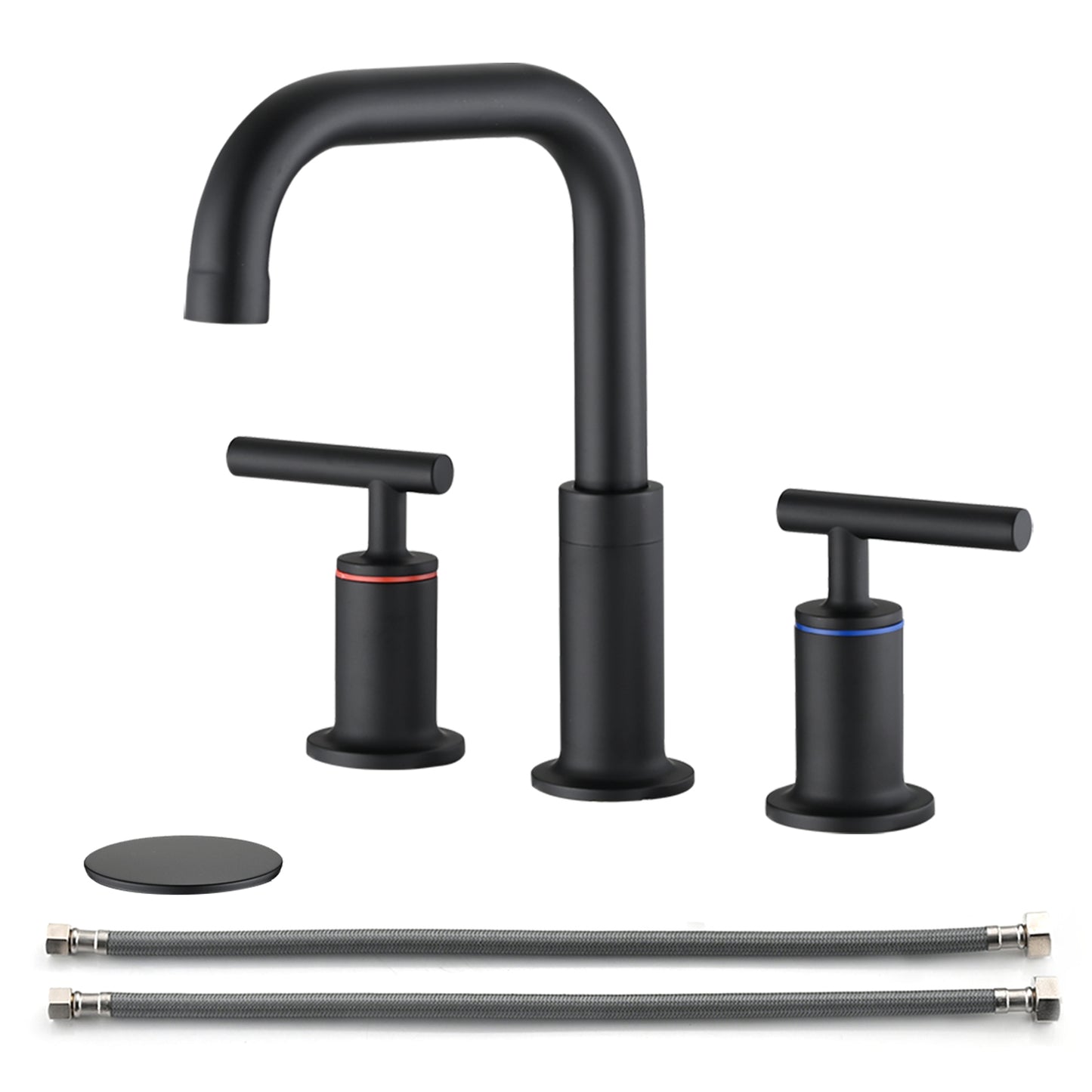 Matte Black 8 in. Widespread Bathroom Faucet with Double Handles and Pop Up Drain