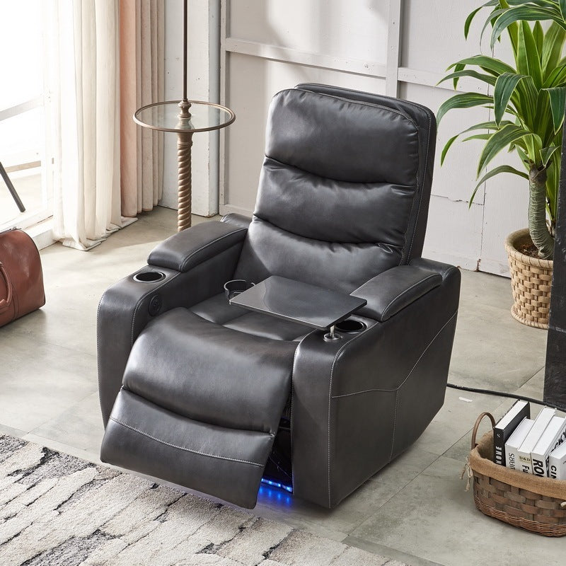 Luxury Gray Power Recliner with Writing Board, LED Strip, and Drawers