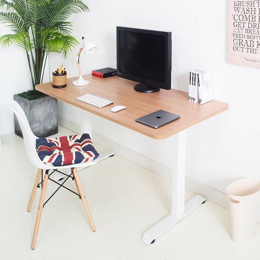 Contemporary Wooden and Metal Computer Desk with Maple Finish