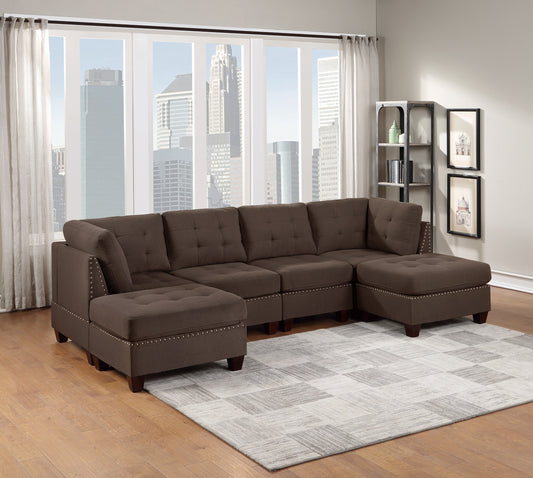 Elegant Black Coffee Modular Sectional Living Room Set with Tufted Nail heads