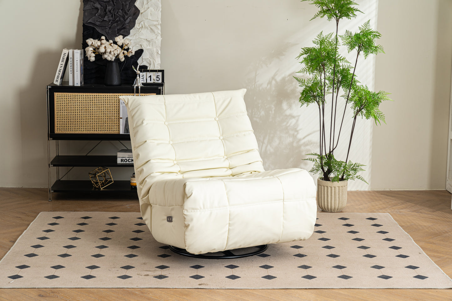 White Swivel Glider Power Recliner Chair with Built-in USB Charger and Lying Function