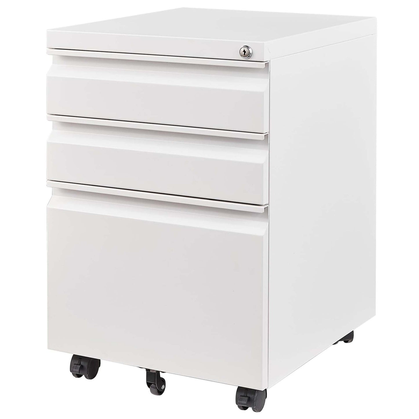 3 Drawer Mobile File Cabinet with Lock and Wheels, White Metal Filing Cabinet for Home Office