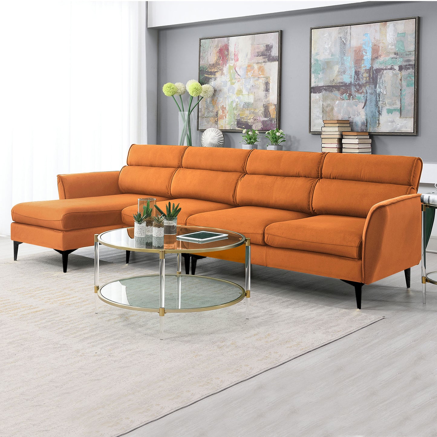 Convertible Flannel L-Shape Sectional Sofa with Left/Right Chaise