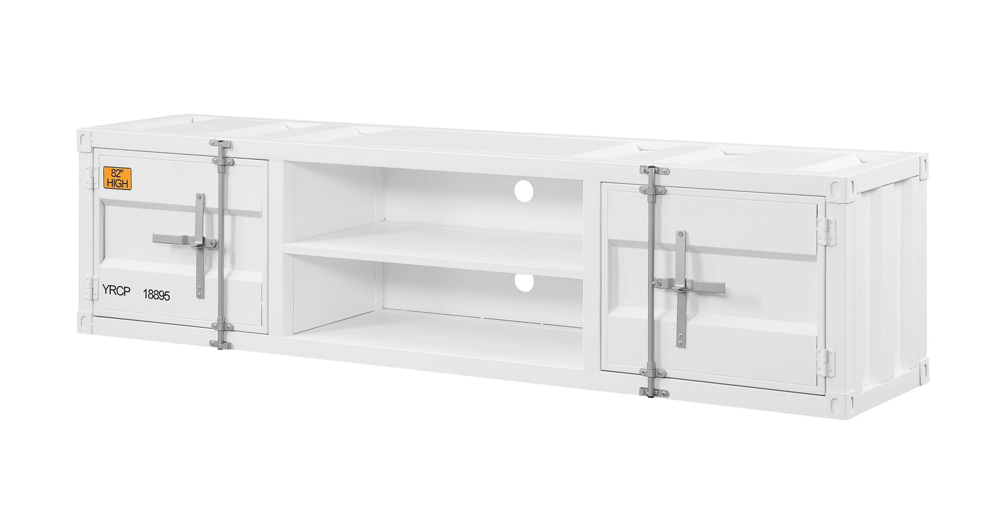 White Industrial Cargo TV Stand with Side Piers