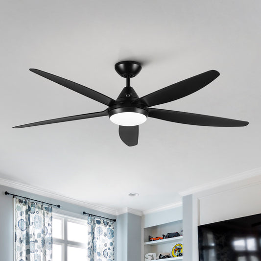 56-Inch Integrated LED Black ABS Blade Ceiling Fan with Lighting