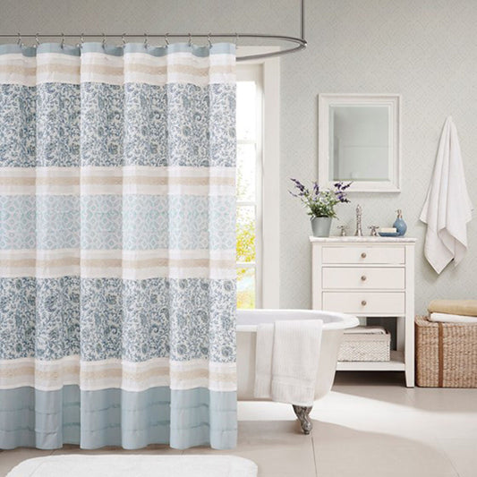 Aqua Paisley Cotton Shower Curtain: Madison Park Dawn Oasis Design