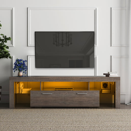 Brown Modern TV Stand with LED Lights & Toughened Glass Shelf