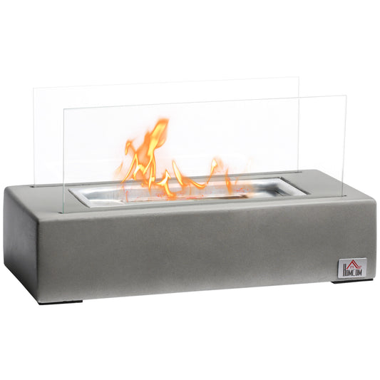 Tabletop Fireplace with Stainless Steel Lid, 13 Light Grey Concrete Alcohol Fireplace for Indoor and Outdoor Use