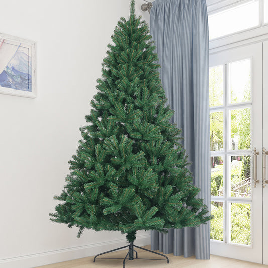 7.5ft Unlit Green PVC Artificial Christmas Tree with Foldable Metal Stand