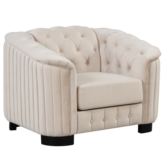 41.5 Beige Velvet Single Sofa Chair with Removable Seat Cushion