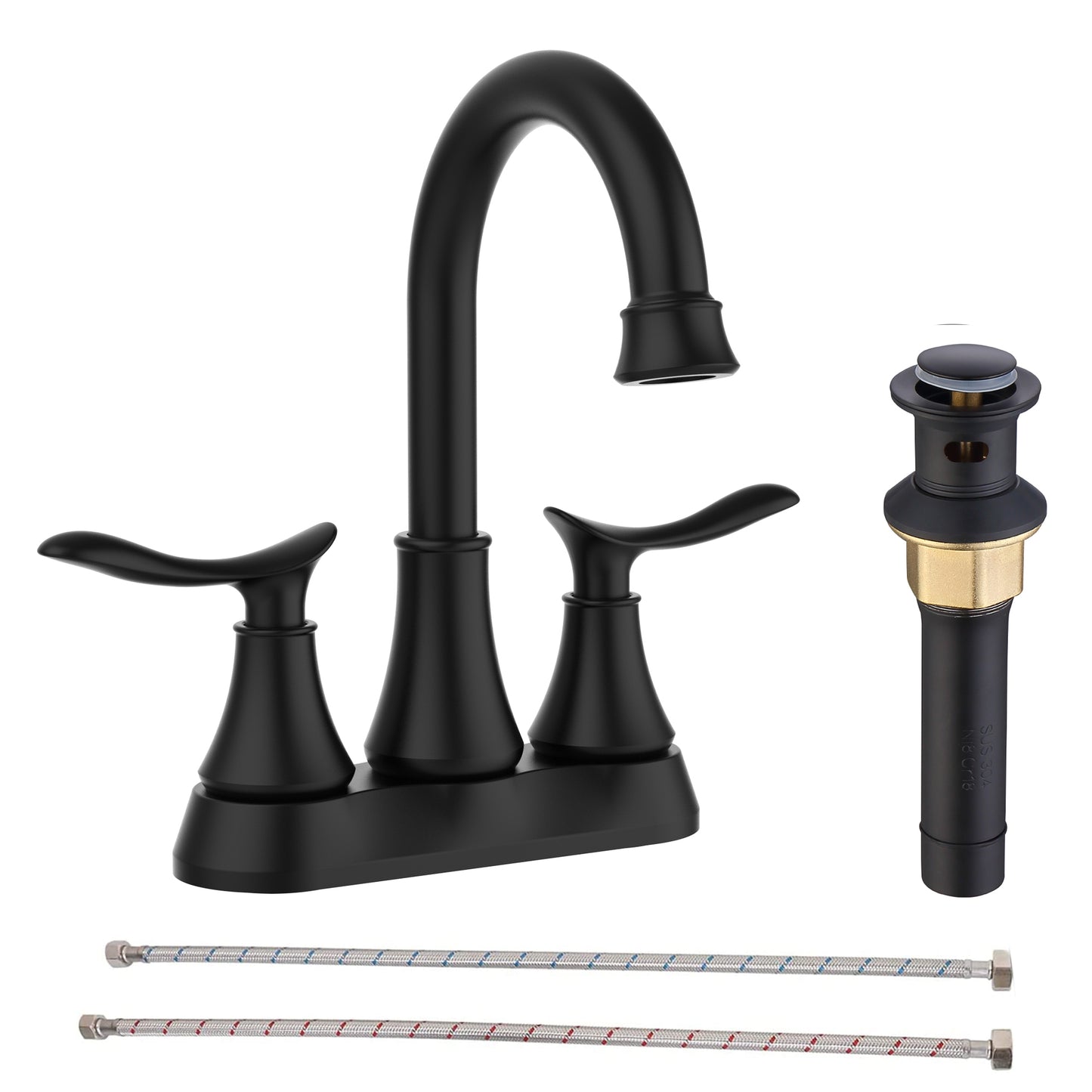 Black Modern Bathroom Sink Faucet with 2-Handle Controls & Swivel Spout