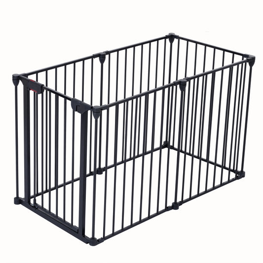 152" Adjustable Safety Gate  6 Panel Play Yard Metal Doorways Fireplace Fence Christmas Tree Fence Gate for House Stairs Gate prohibited area fence