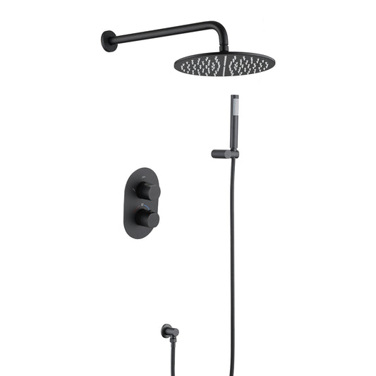 Matte Black Thermostatic Rainfall Shower System with Handheld Shower