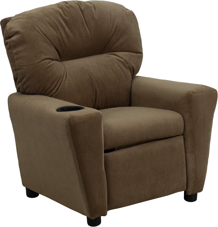 Contemporary Kids Brown Recliner with Cup Holder