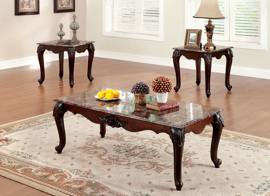 Traditional 3-Piece Living Room Table Set with Faux Marble Tops and Elegant Design