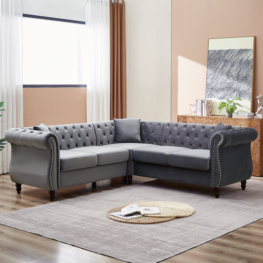 83.5-Inch Oversized L-Shaped Sectional Couch with 3 Pillows