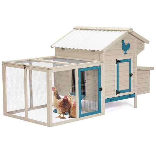 Weatherproof outdoor chicken coop with waterproof PVC roof. Outdoor chicken coop with removable bottom for easy cleaning.Large space Coop suitable for 5-7 chickens.