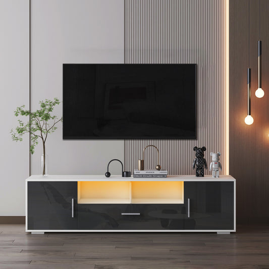 Modern White and Dark Gray TV Cabinet with LED Lights