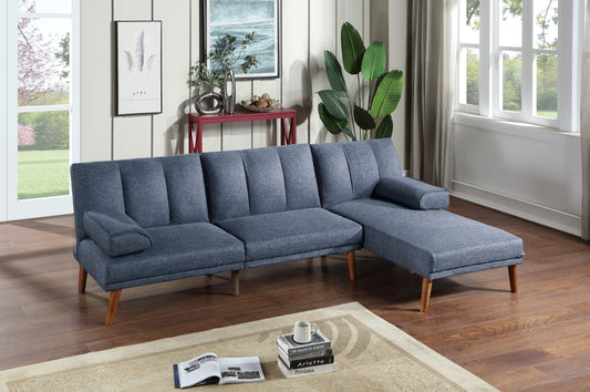 Adjustable Navy Polyfiber Sectional Sofa Set with Plush Couch