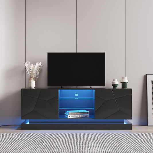 Sleek Black TV Stand with Color Changing LED Lights and Universal Entertainment Center