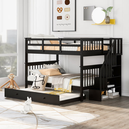 Staircase Full Bunk Bed with Twin Trundle and Storage - Espresso